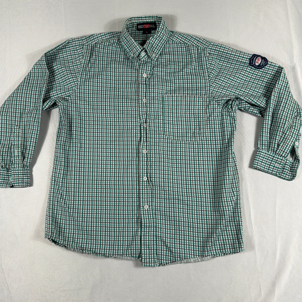 Bocomal FR Shirt Flame Resistant Plaid Button Down Workwear Mens L
